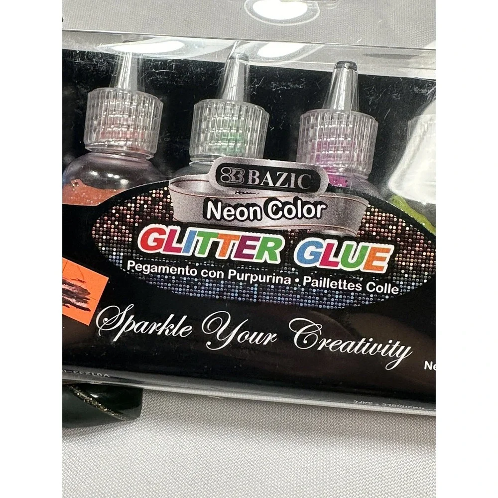 Bazic Neon Color Glitter Glue 6 Pack Washable Multi Color Blue Pink Green Yellow